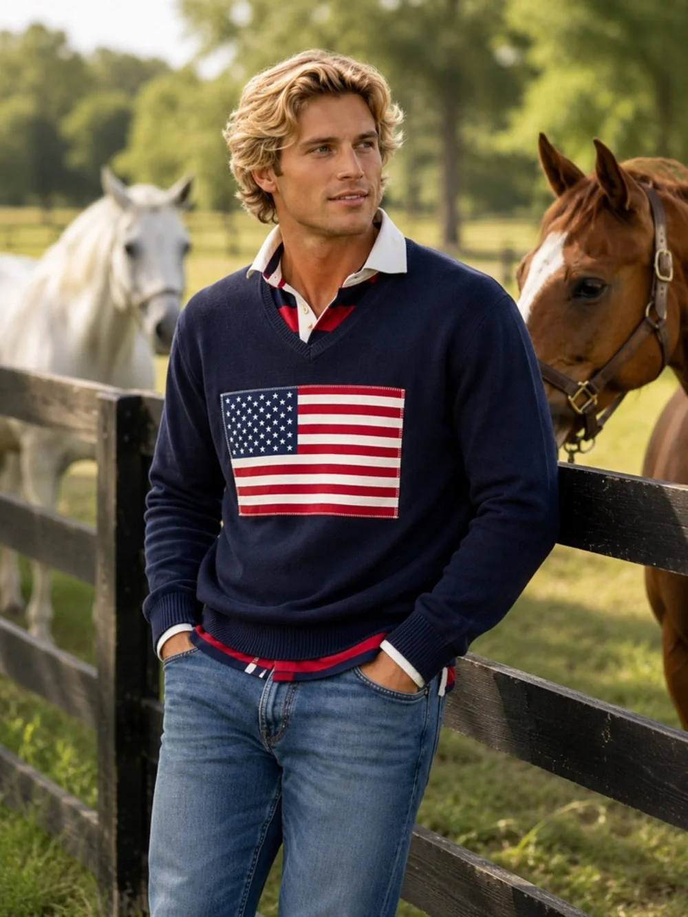 Reworked Jos. A. Bank XL American Flag Sweater | OOAK Cotton Ralph Lauren Style